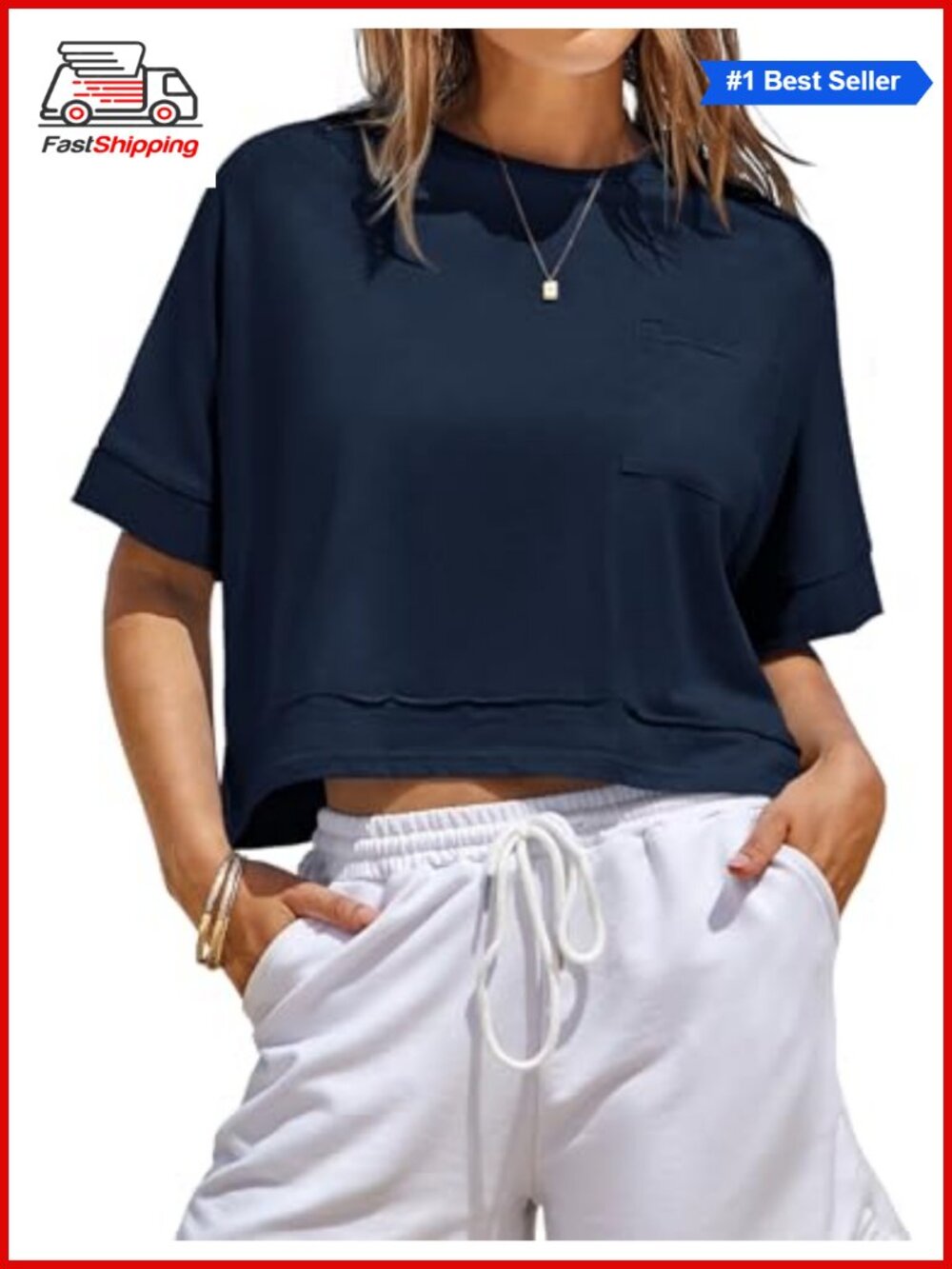Oversized Crop Top Short Sleeve Crew Neck T-Shirt Loose Workout Tee